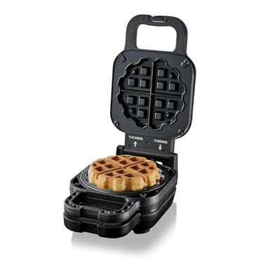 Cloer 6150 Waffelkucheneisen, Waffeleisen für gefüllte Waffeln, Mini Waffeln 11,5 cm Ø oder mit Abstandsring für Füllungen, Antihaftbeschichtung, 800 W, schwarz im Sale